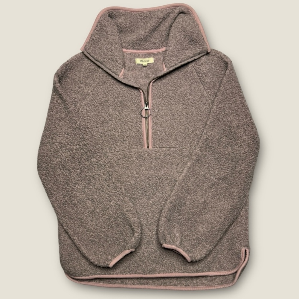 Madewell Women's Zip‎ Up Sweater - Taupe and Pink Size Small